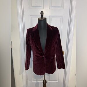 Rafaella Women’s Burgundy Velvet Blazer size 6 business casual 100% cotton